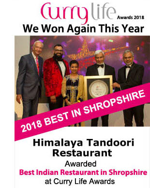 Himalaya Restaurant Winner Best In Shropshire 2018