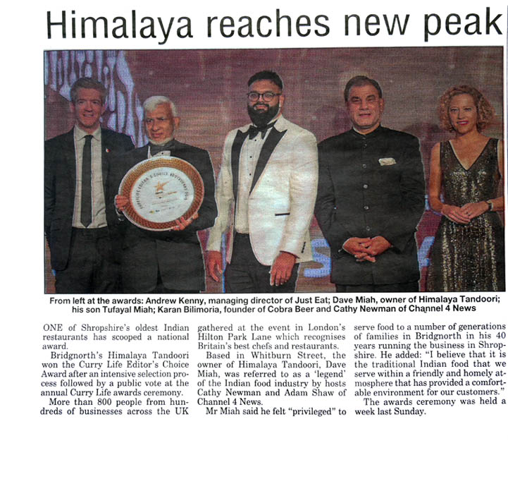 Himalaya Tandoori - Bridgnorth Journal Thursday 14th November 2019
