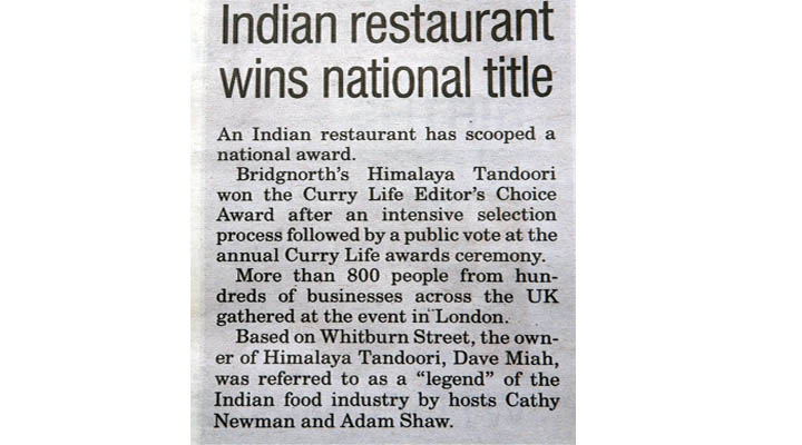 Himalaya Tandoor - Express & Star Newspaper 9th November 2019