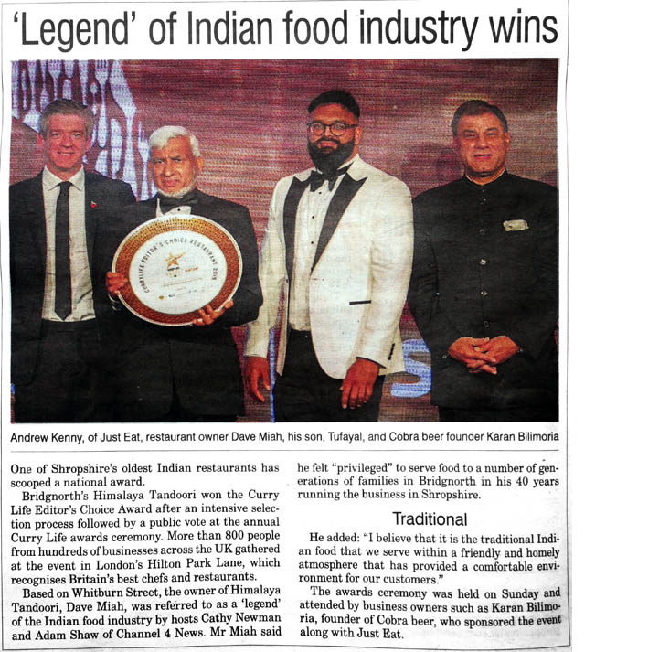 Himalaya Tandoori - Shropshire Star Newspaper 9th November 2019